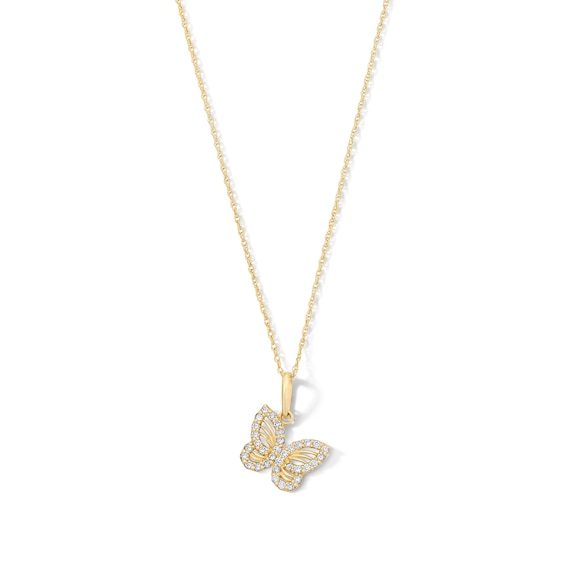 10K Solid Gold 1/6 CT. T.W. Lab-Grown Diamond Butterfly Pendant - 16" + 2"