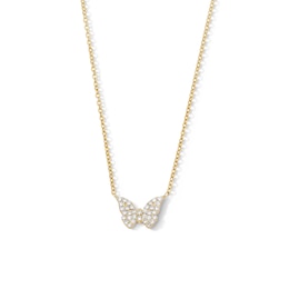 14K Gold Plated CZ Butterfly Necklace - 16" + 2"