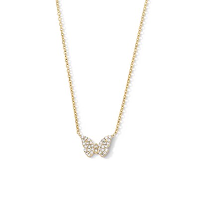 14K Gold Plated CZ Butterfly Necklace - 16" + 2"