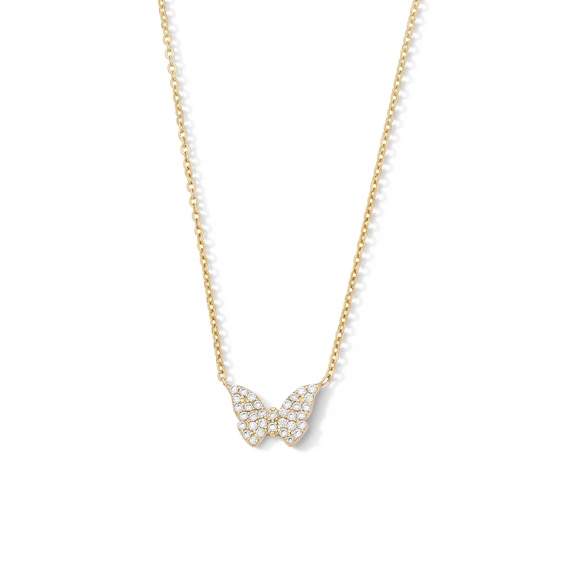 14K Gold Plated CZ Butterfly Necklace - 16" + 2"