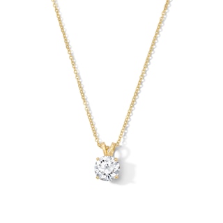 14K Gold Plated CZ Solitaire Necklace - 16" + 2"