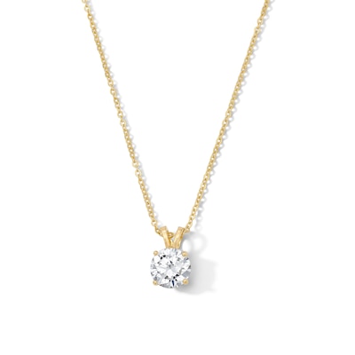 14K Gold Plated CZ Solitaire Necklace - 16" + 2"
