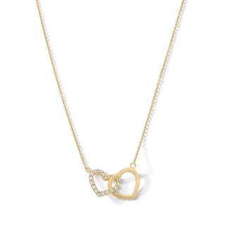 14K Gold Plated CZ Heart Pendant Necklace - 16" + 2"