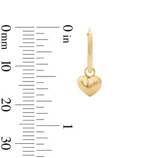 10K Gold Bonded Puff Heart Dangle Hoop Earrings