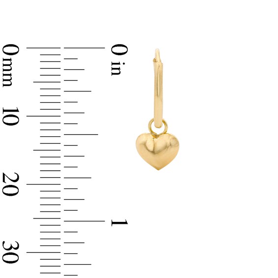 10K Gold Bonded Puff Heart Dangle Hoop Earrings