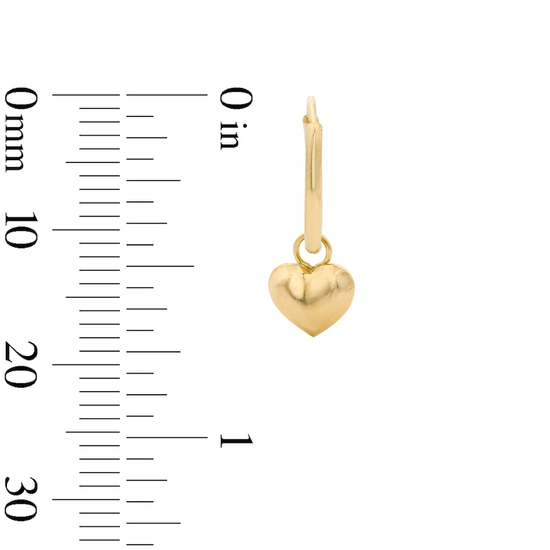 10K Gold Bonded Puff Heart Dangle Hoop Earrings