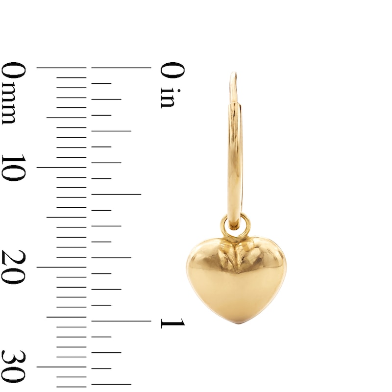 10K Gold Bonded Puffy Heart Dangle Huggie Hoop Earrings