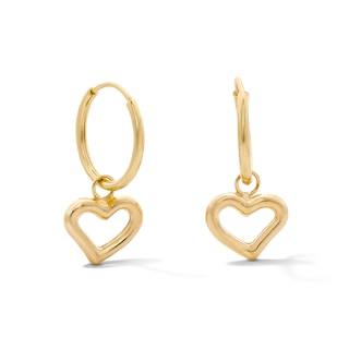 10K Gold Bonded Open Heart Dangle Hoop Earrings