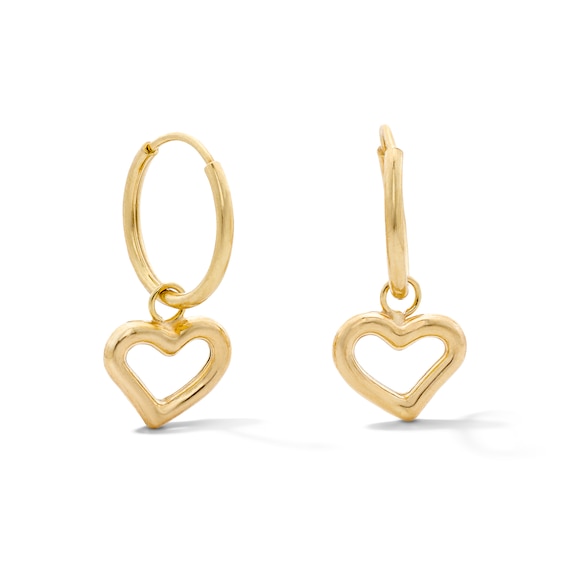 10K Gold Bonded Open Heart Dangle Hoop Earrings