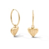 10K Gold Bonded Textured Heart Dangle Huggie Hoop Earrings