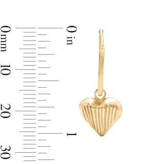 10K Gold Bonded Textured Heart Dangle Huggie Hoop Earrings