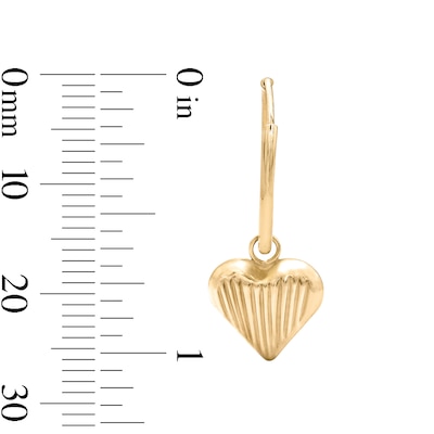 10K Gold Bonded Textured Heart Dangle Huggie Hoop Earrings
