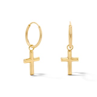 10K Gold Bonded Cross Dangle Hoop Earrings
