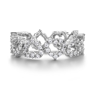 Solid Sterling Silver CZ Heart Outline Ring - Size 7