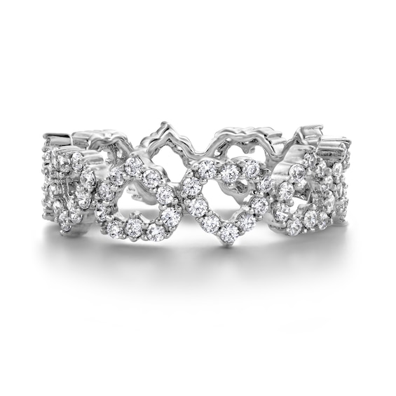 Solid Sterling Silver CZ Heart Outline Ring - Size 7