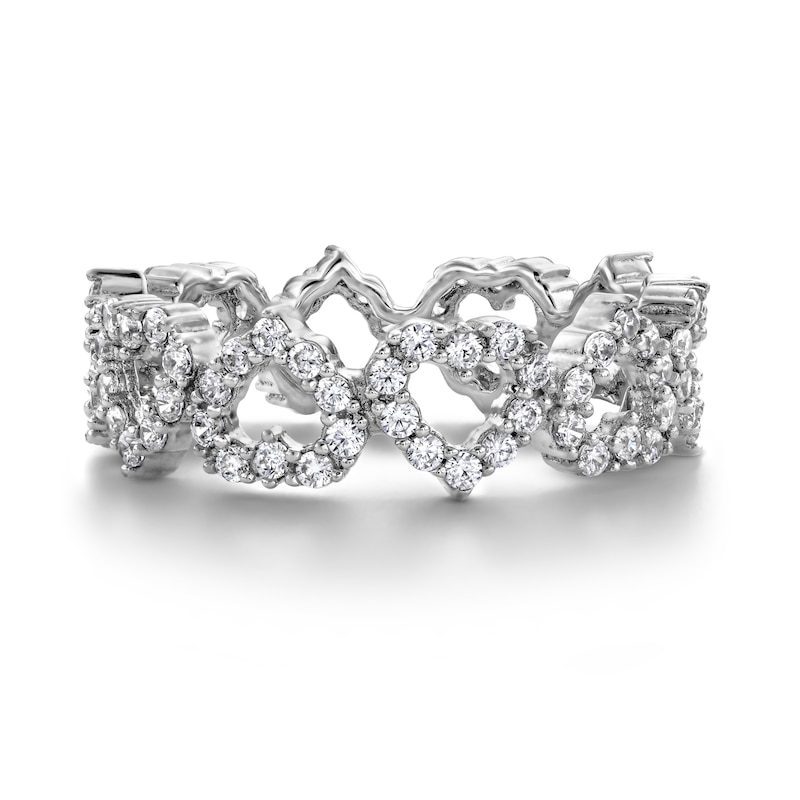 Main Image 1 of Solid Sterling Silver CZ Heart Outline Ring - Size 7