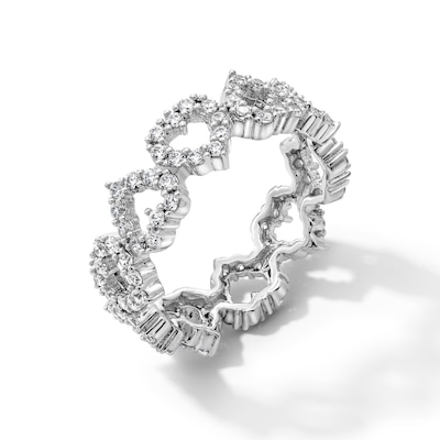 Solid Sterling Silver CZ Heart Outline Ring - Size 7