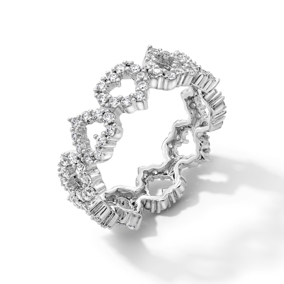 Solid Sterling Silver CZ Heart Outline Ring - Size 7