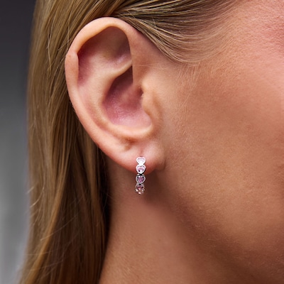 Solid Sterling Silver Pink CZ Heart Huggie Hoops