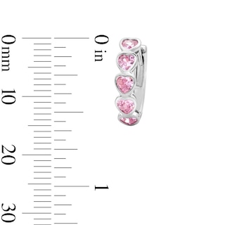 Solid Sterling Silver Pink CZ Heart Huggie Hoops