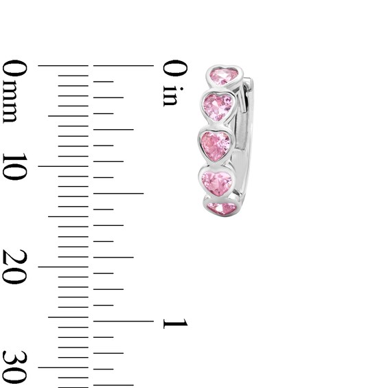 Solid Sterling Silver Pink CZ Heart Huggie Hoops