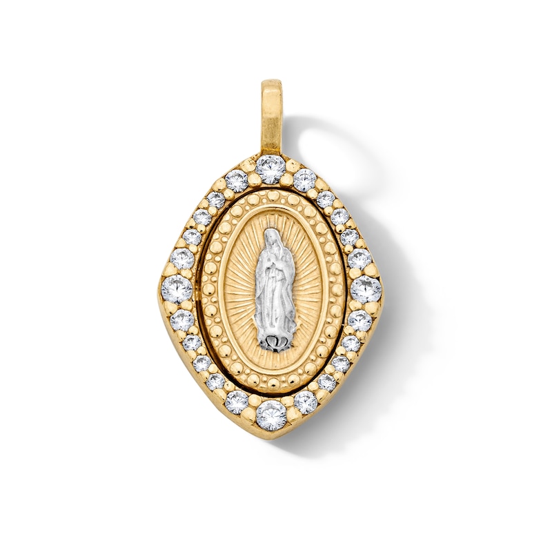 Main Image 1 of 14K Gold Plated CZ Jesus Oval Necklace Charm