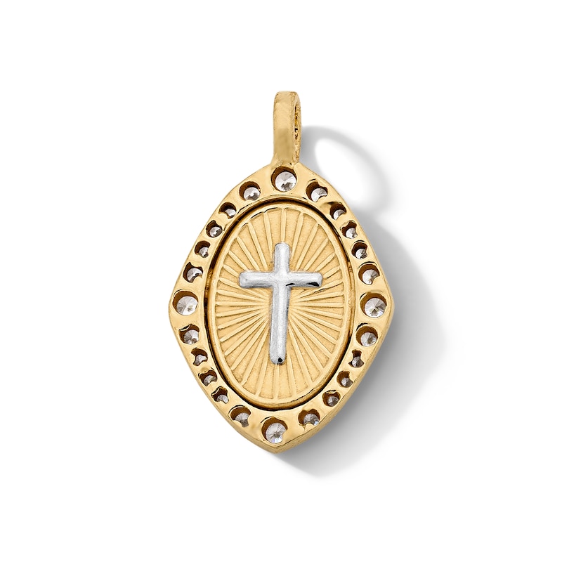 Main Image 2 of 14K Gold Plated CZ Jesus Oval Necklace Charm