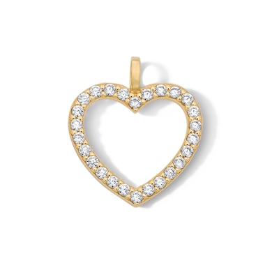 14K Gold Plated CZ Open Heart Necklace Charm