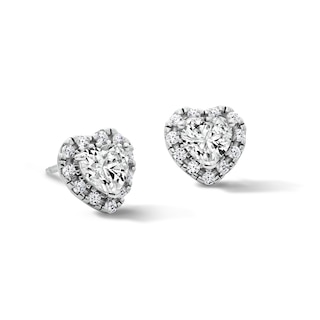 Solid Sterling Silver CZ Heart Frame Stud Earrings