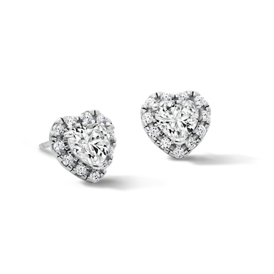 Solid Sterling Silver CZ Heart Frame Stud Earrings