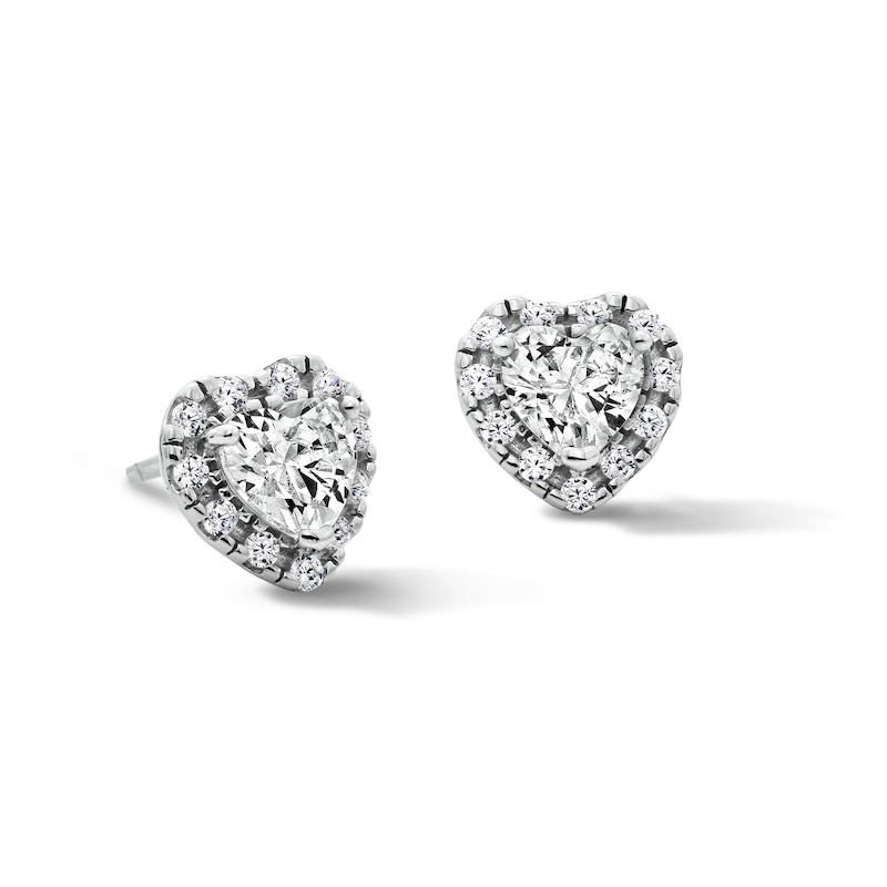 Solid Sterling Silver CZ Heart Frame Stud Earrings