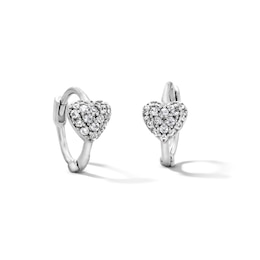 Solid Sterling Silver CZ Heart Cluster Huggie Hoops