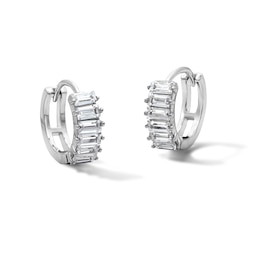 Solid Sterling Silver CZ Baguette Huggie Hoops