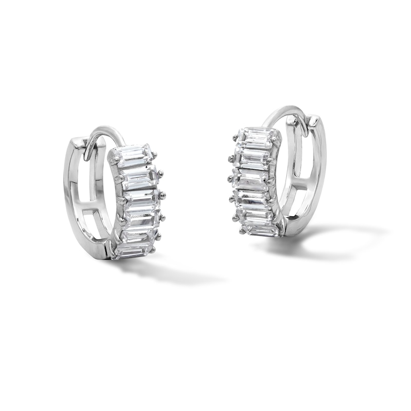 Main Image 1 of Solid Sterling Silver CZ Baguette Huggie Hoops