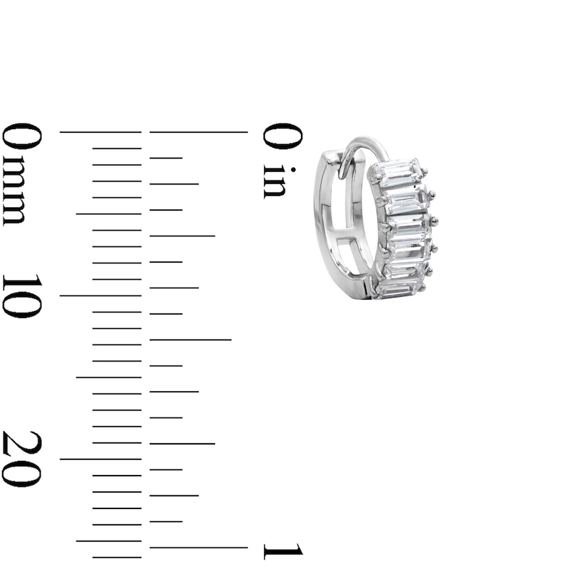 Main Image 4 of Solid Sterling Silver CZ Baguette Huggie Hoops
