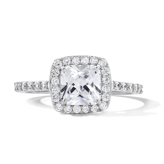 Solid Sterling Silver CZ Princess-Cut Halo Ring - Size 7