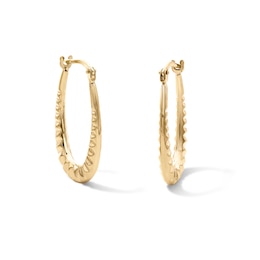 10K Gold Bonded Ripple Texture Oval Hoop Earrings