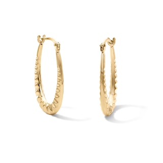 10K Gold Bonded Ripple Texture Oval Hoop Earrings