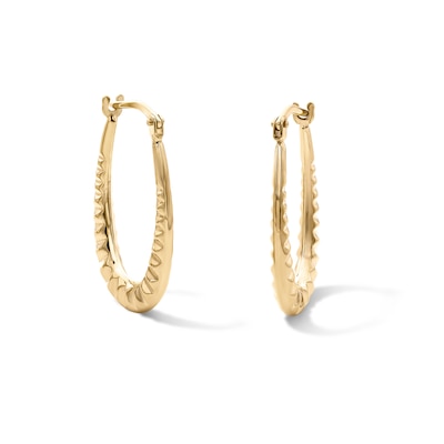 10K Gold Bonded Ripple Texture Oval Hoop Earrings