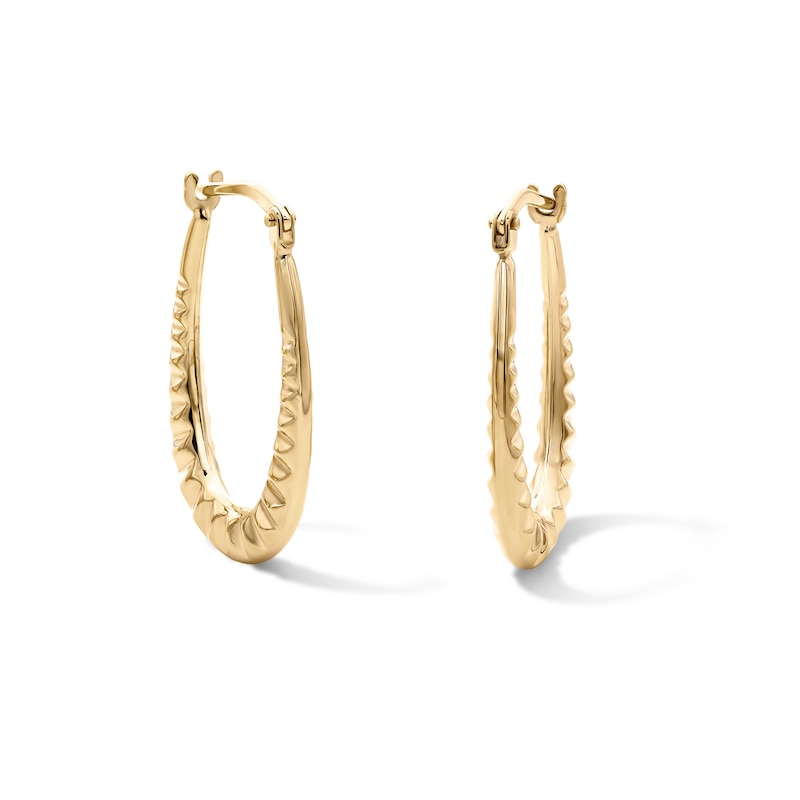 Main Image 1 of 10K Gold Bonded Ripple Texture Oval Hoop Earrings
