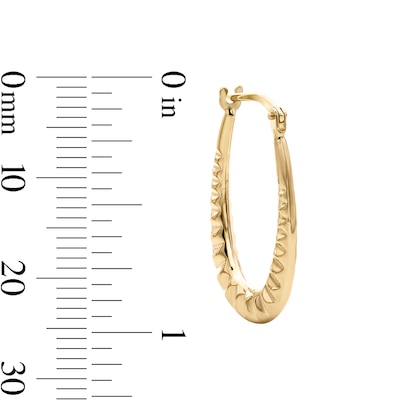 10K Gold Bonded Ripple Texture Oval Hoop Earrings