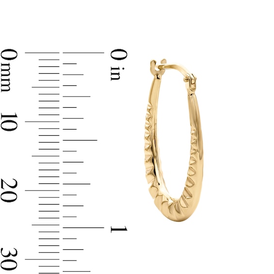 10K Gold Bonded Ripple Texture Oval Hoop Earrings