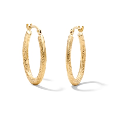 10K Bonded Gold Swirl Textured Oval Hoop Earrings