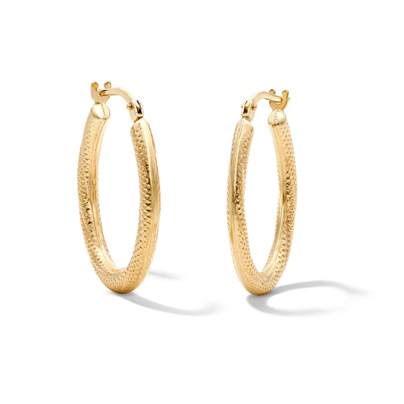 10K Bonded Gold Swirl Textured Oval Hoop Earrings