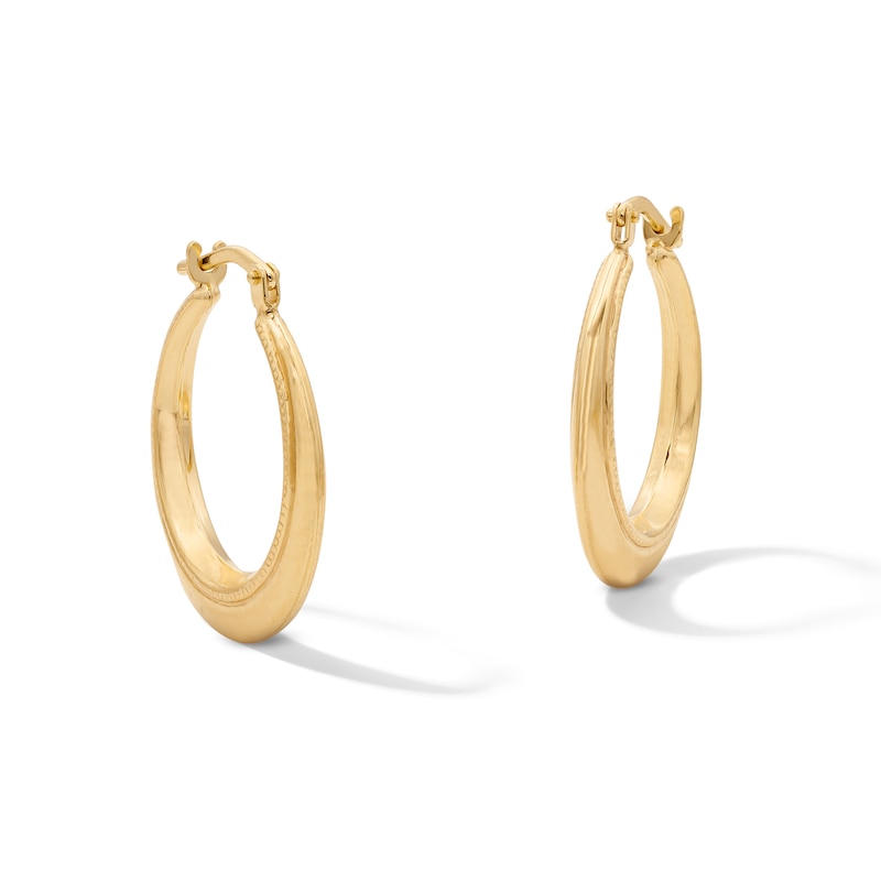 10K Gold Bonded Knife Edge Textured Hoop Earrings