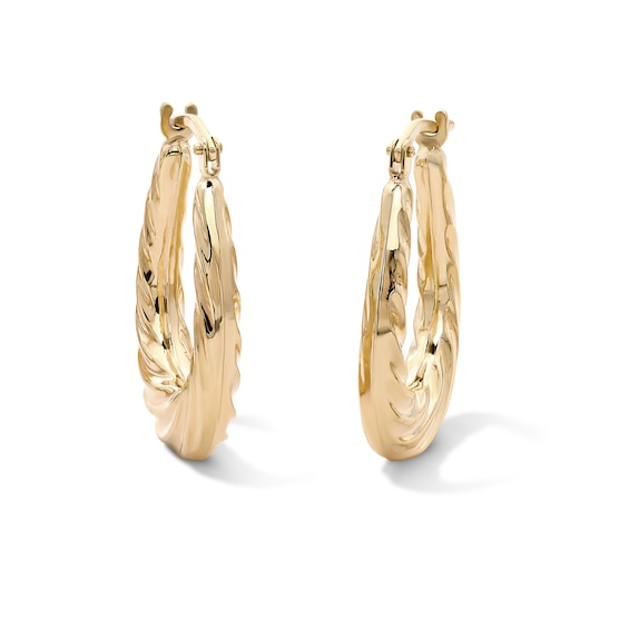 10K Gold Bonded Sculpted Twist Oval Hoop Earrings