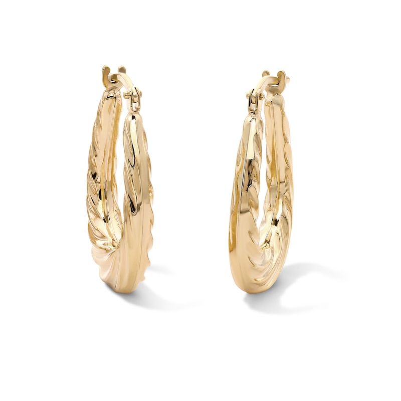10K Gold Bonded Sculpted Twist Oval Hoop Earrings