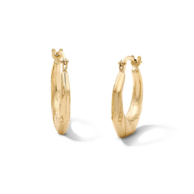 10K Bonded Gold Textured Geometric Hoop Earrings