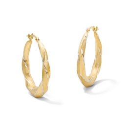 10K Gold Bonded Two-Tone Diamond-Cut Twist Hoop Earrings