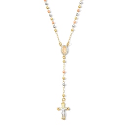 10K Gold Bonded Tri-Tone Bead Rosary Necklace - 17″ + 2″